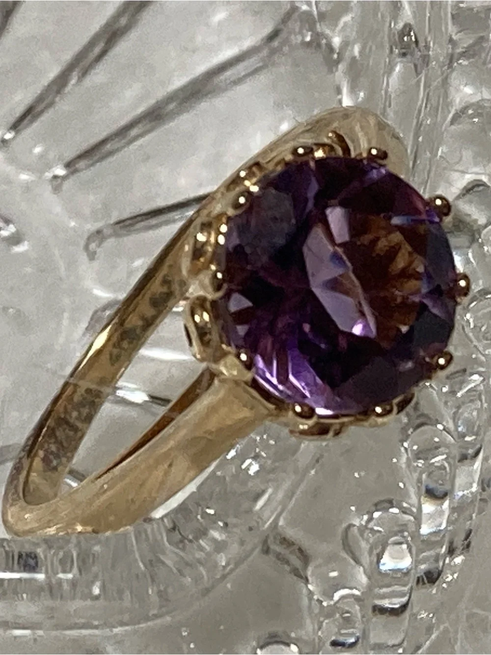 Vintage SS Gold Colored Ring with Purple Round Gemstone